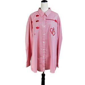 Vintage C.S.T. Sport Red and White Striped Heart Appliqué Button Up Shirt